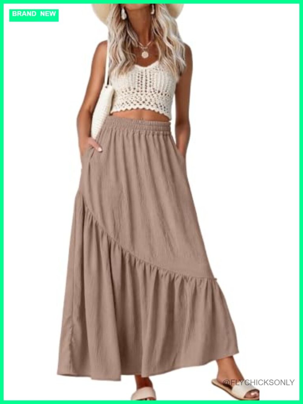 Women's Maxi Skirt High Waist A-Line Tiered with Pockets